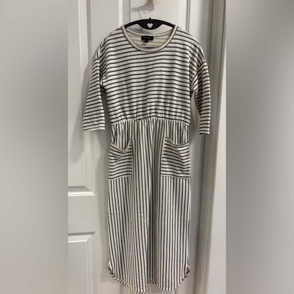 Roolee Cream and Black Striped Midi Dress